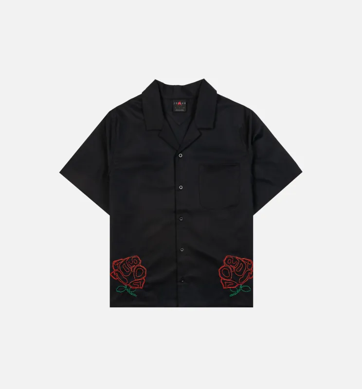 Roses Woven Button Up Womens Short Sleeve Shirt - Black/Red made by Jordan