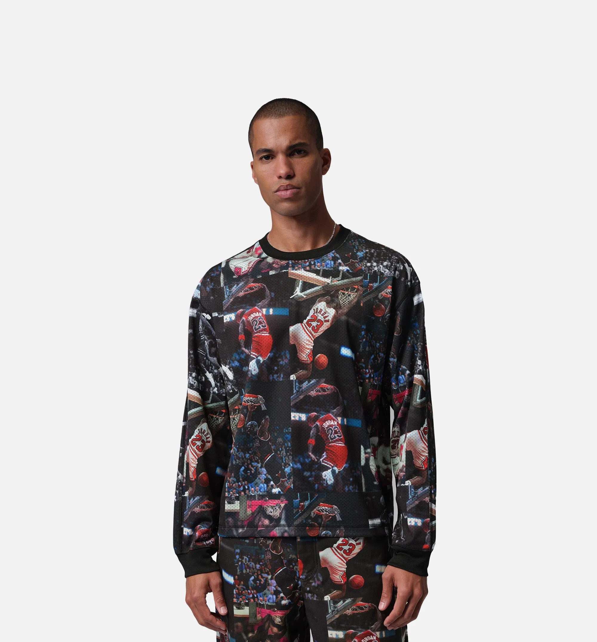 Jordan Flight Printed Long Sleeve Mens Jersey - Black/White sold by Nice Kicks Retail