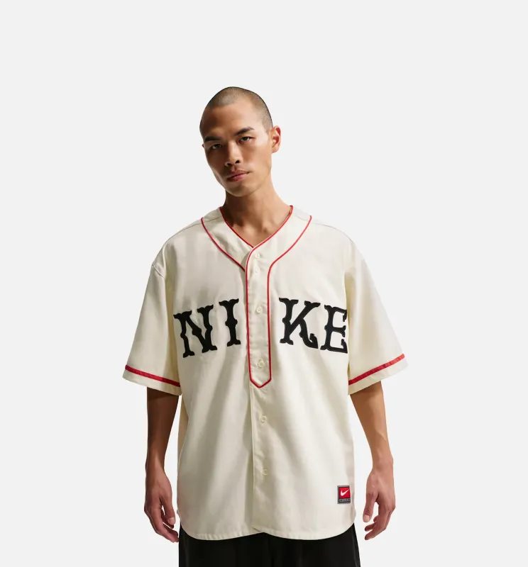 Nike Life Vintage Sport Mens Short Sleeve Shirt - Coconut Milk/University Red/Black made by Nike