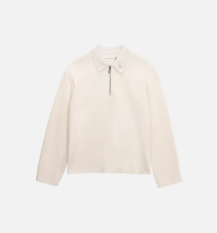 Wavy Knit Polo Mens Long Sleeve - Bone made by Nice Kicks Retail