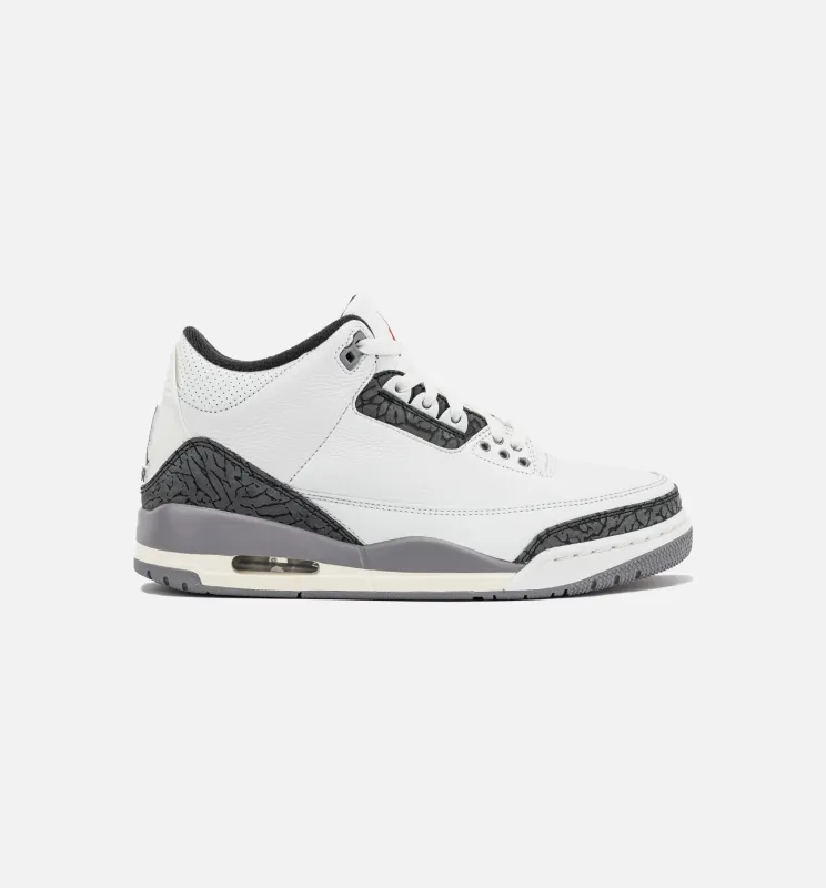 Air Jordan 3 Retro Cement Grey Mens Lifestyle Shoe - Summit White/Fire Red/Cement Grey/Black made by Jordan
