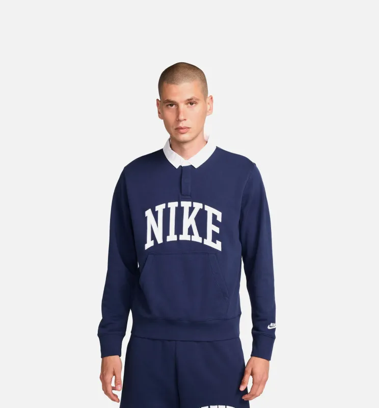 Club Fleece Polo Mens Long Sleeve Shirt - Blue made by Nike