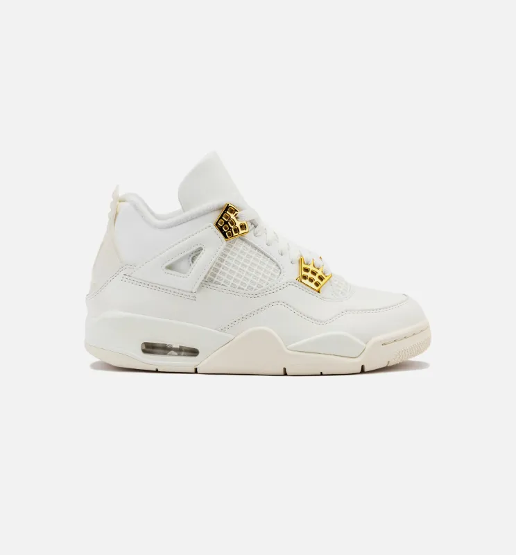 Air Jordan 4 Retro White and Gold Womens Lifestyle Shoe - Sail/Metallic Gold/Black Limit One Per Customer made by Jordan