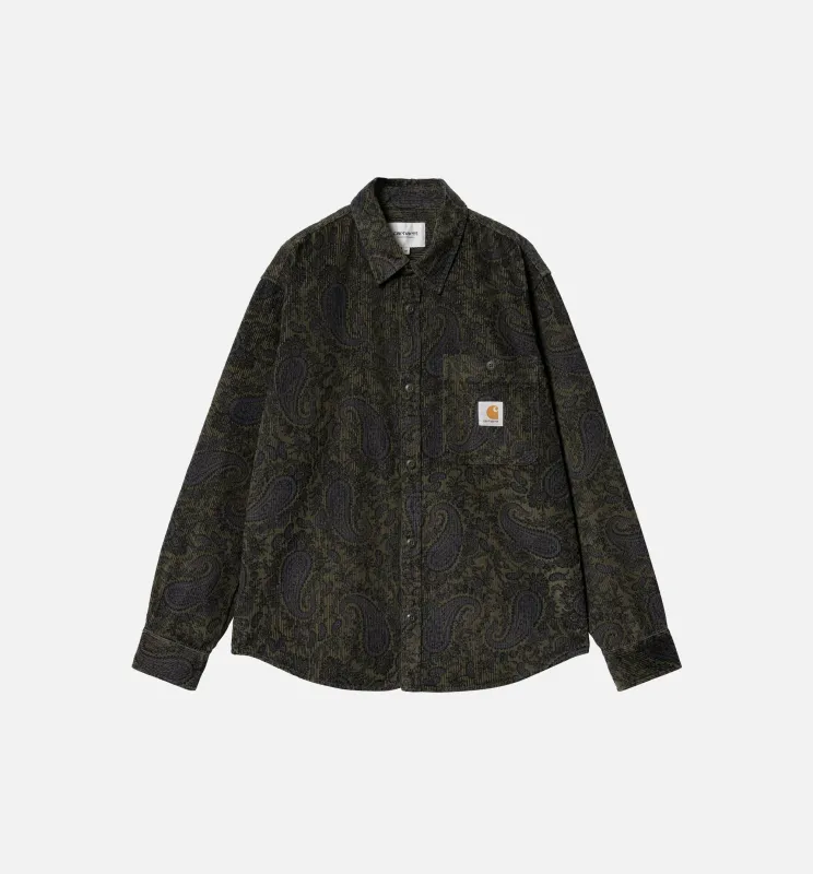 Flint Paisley Mens Long Sleeve Shirt - Black/Green made by Carhartt WIP