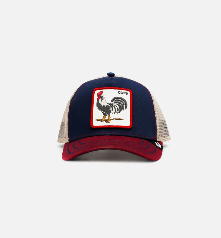 All American Rooster Trucker Mens Hat - Navy/Red made by Goorin Bros