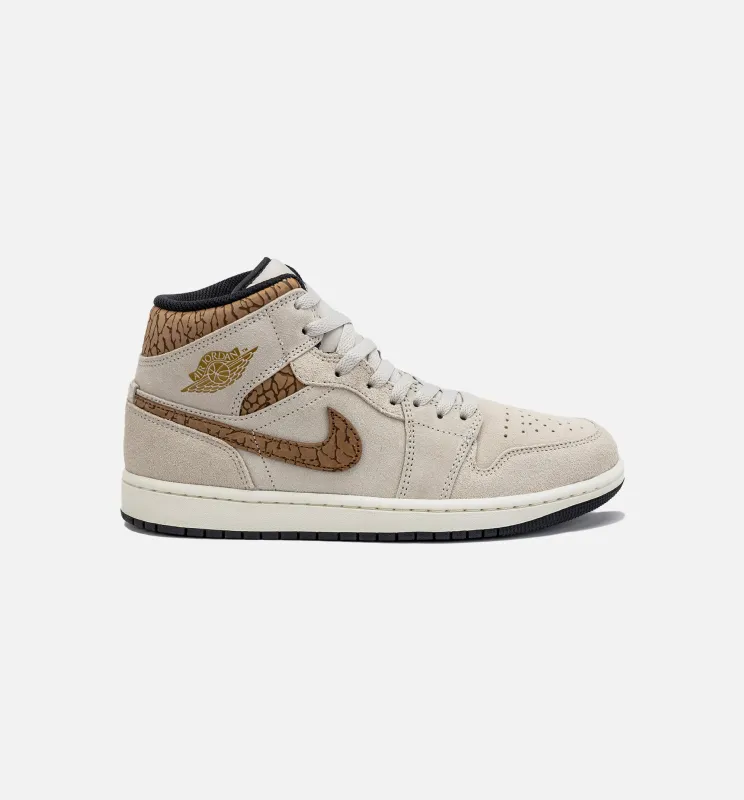 Air Jordan 1 Retro Mid SE Brown Elephant Mens Lifestyle Shoe - Light Orewood Brown/Metallic Gold made by Jordan