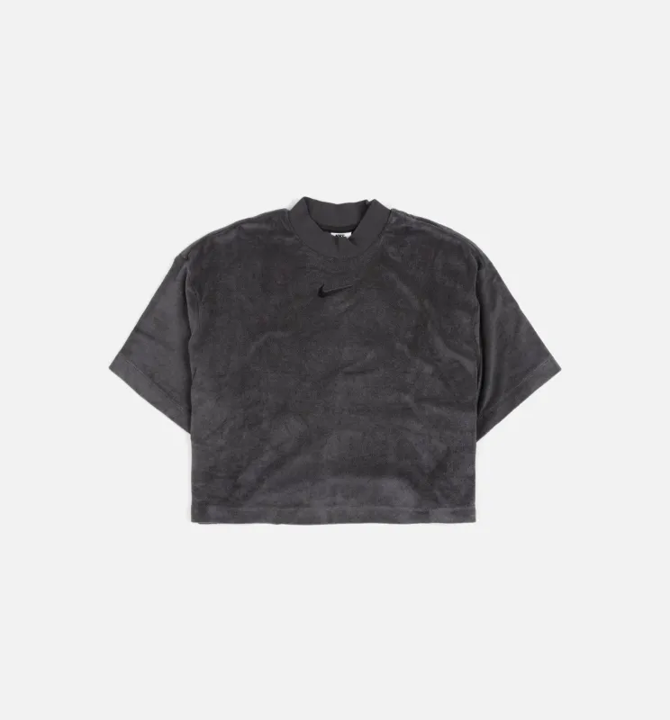 NSW Mock Neck Terry Top Womens Short Sleeve Shirt - Grey sold by Nice Kicks Retail