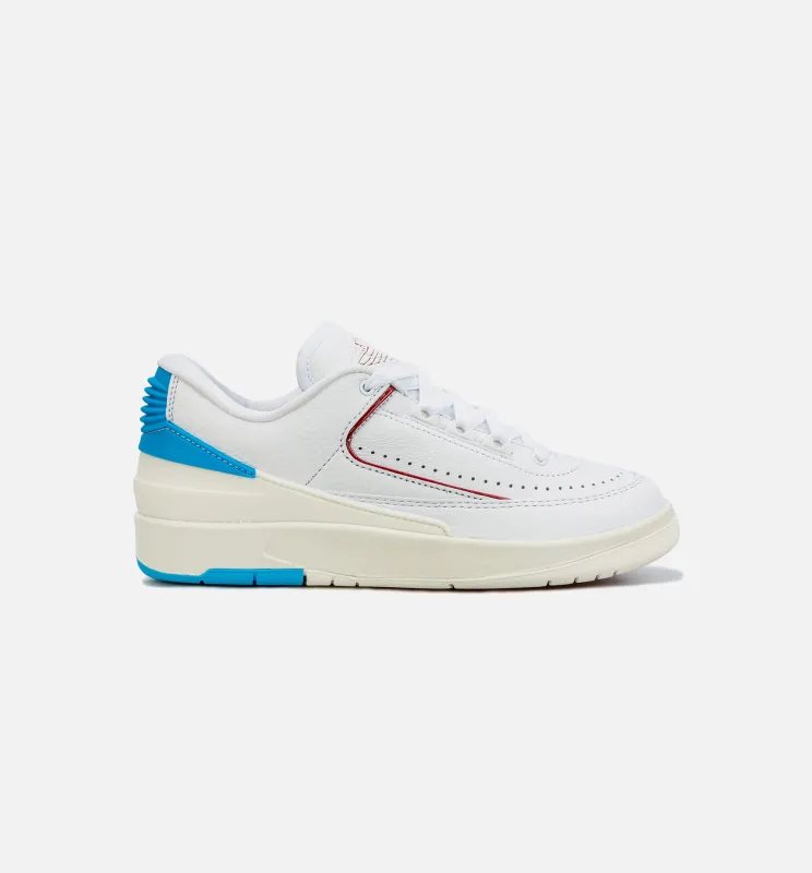 Air Jordan 2 Retro Low Gym Red and Dark Powder Blue Womens Lifestyle Shoe - White/Red/Blue made by Jordan