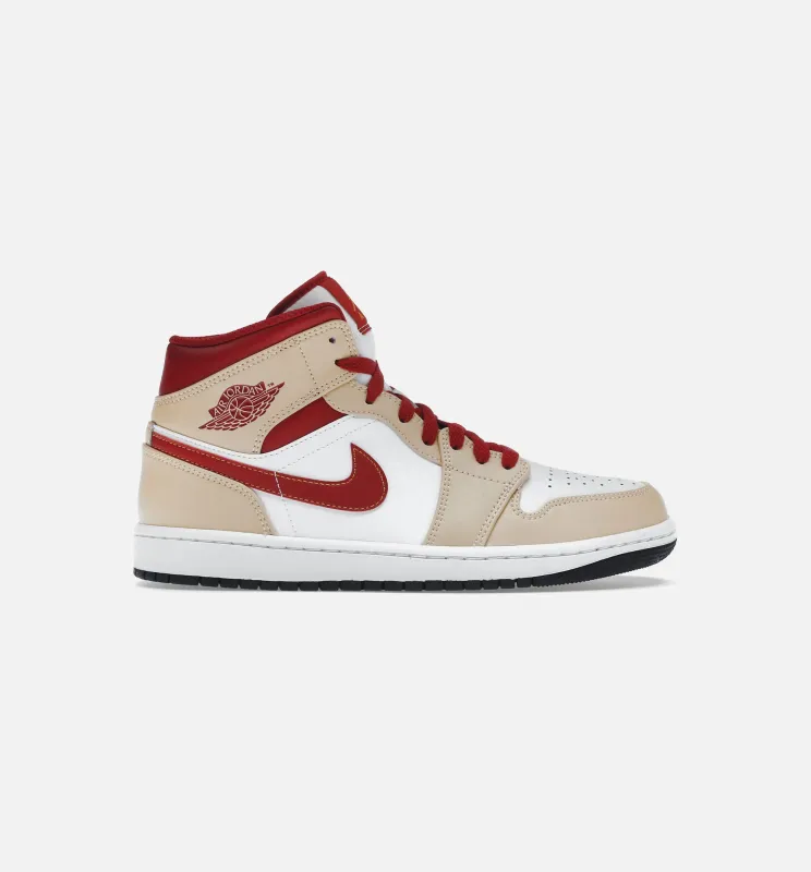 Air Jordan 1 Mid Light Curry Cardinal Mens Lifestyle Shoe - Beige/Red made by Jordan