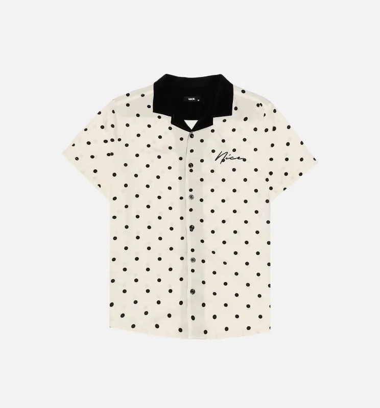 Nice Polka Dot Short Sleeve Rayon Shirt Mens Top - Cream made by Nice Kicks Retail