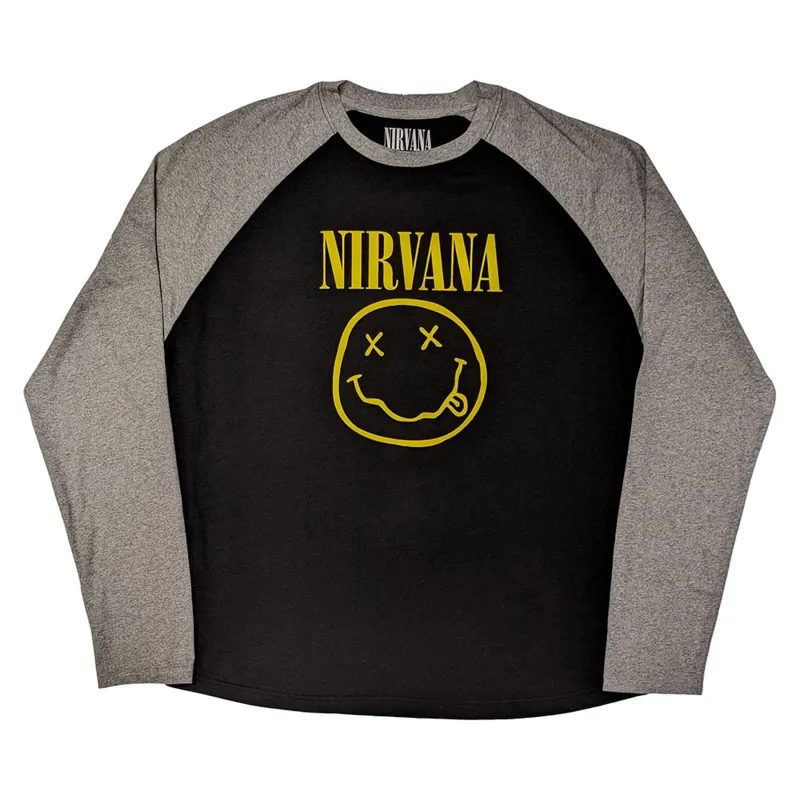 Nirvana Grunge Face Band Logo Raglan T Shirt sold by Paradiso Clothing