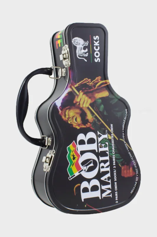 Bob Marley Sock Set 3 Pack In Guitar Shaped Tin made by Paradiso Clothing