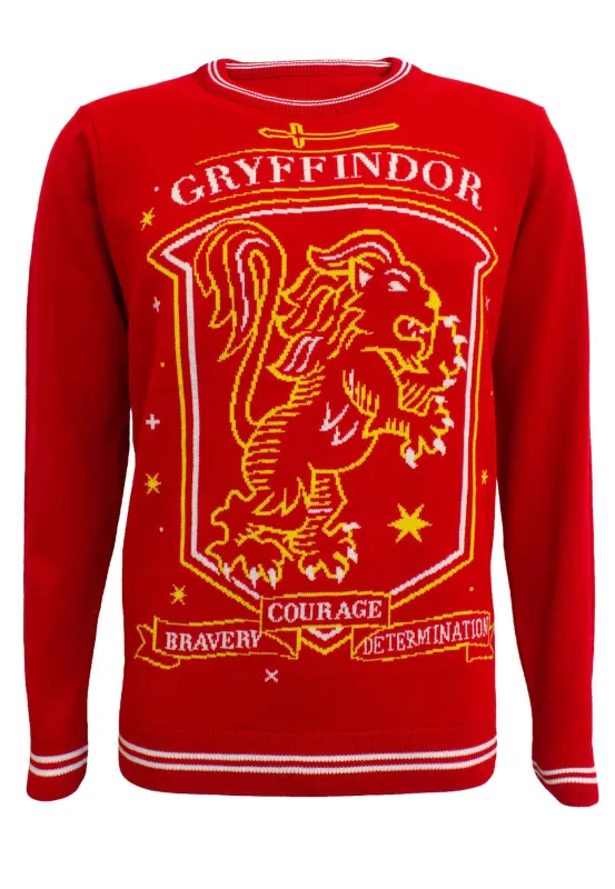 Harry Potter Christmas Jumper Gryffindor Crest Official Unisex Red Ugly Sweater sold by Paradiso Clothing