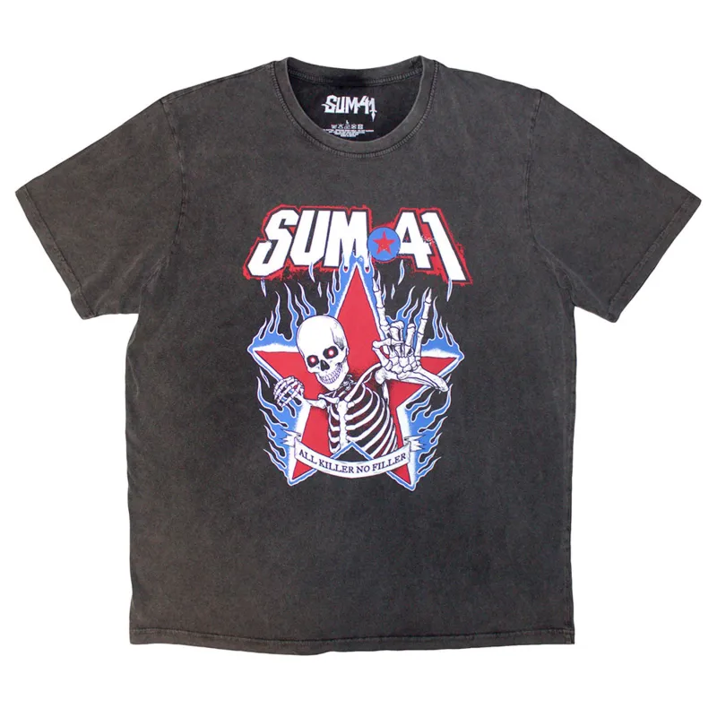 Sum 41 All Killer No Filler Skeleton Stone Wash T Shirt made by Paradiso Clothing