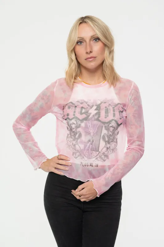 AC/DC Plug Me In Long Sleeve Mesh Crop Top sold by Paradiso Clothing
