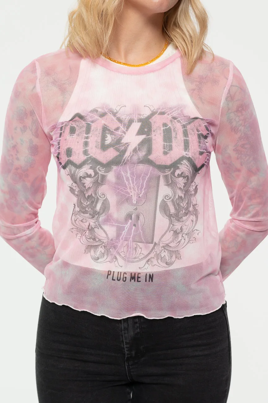 AC/DC Plug Me In Long Sleeve Mesh Crop Top sold by Paradiso Clothing product image thumbnail 3