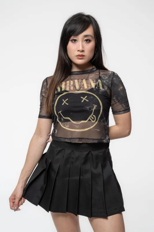 Nirvana Yellow Grunge Smile Mesh Crop Top sold by Paradiso Clothing
