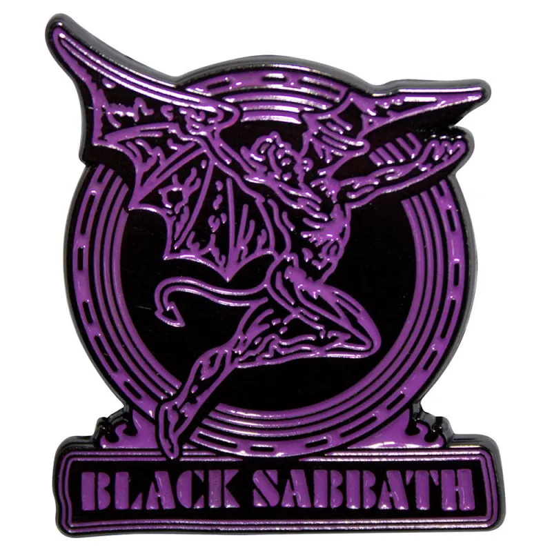 Black Sabbath Purple Text Logo Daemon Pin Badge sold by Paradiso Clothing