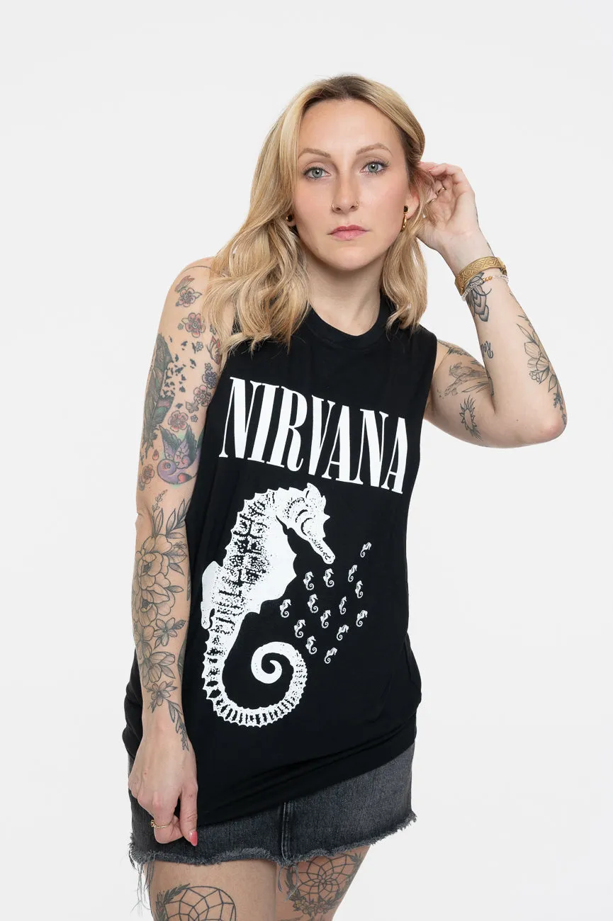Nirvana Seahorse Band Logo Mono Vest Top sold by Paradiso Clothing