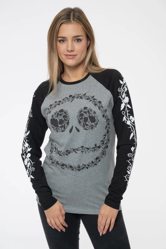 The Nightmare Before Christmas Floral Jack Raglan Long Sleeve T Shirt sold by Paradiso Clothing