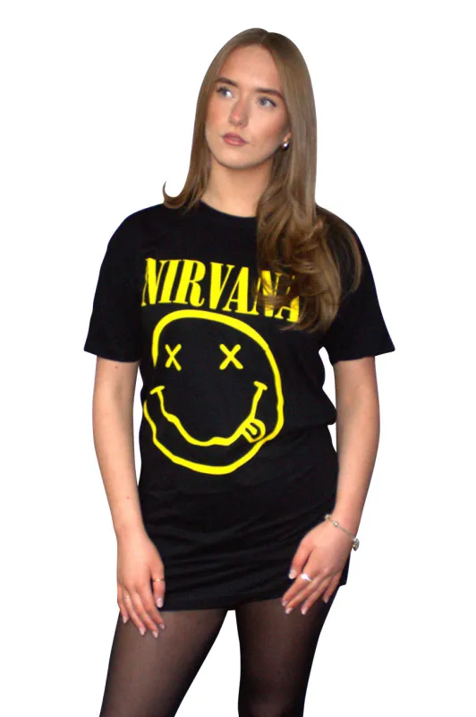 Nirvana Yellow Grunge Face T Shirt Dress sold by Paradiso Clothing