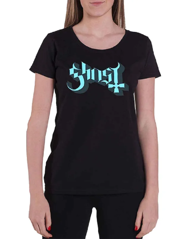 Ghost Blue Keyline Logo Womens Skinny Fit T Shirt sold by Paradiso Clothing