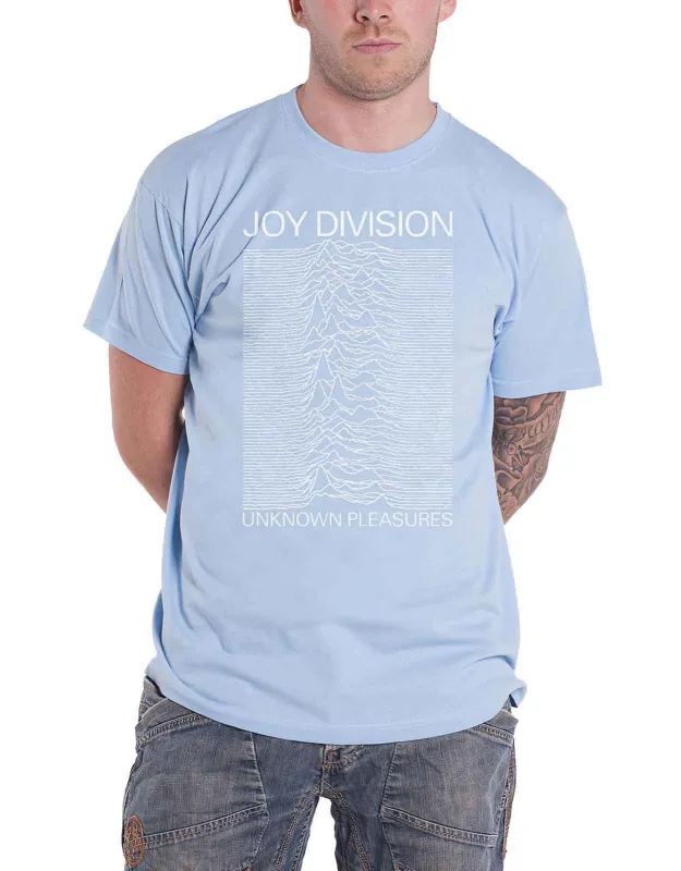Joy Division Unknown Pleasures White On Blue T Shirt made by Paradiso Clothing