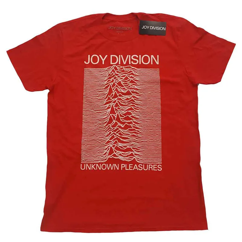Joy Division Unknown Pleasures White On Red T Shirt made by Paradiso Clothing