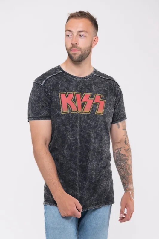 Kiss Classic Band Logo Snow Wash T Shirt sold by Paradiso Clothing