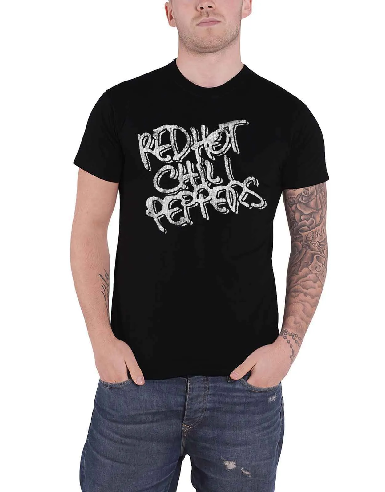 Red Hot Chili Peppers Black and White Logo T Shirt sold by Paradiso Clothing