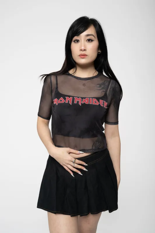Iron Maiden Band Logo Mesh Crop Top sold by Paradiso Clothing