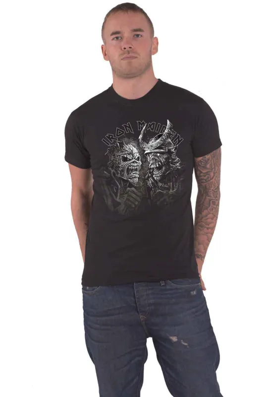 Iron Maiden Senjutsu Grayscale Heads T Shirt sold by Paradiso Clothing