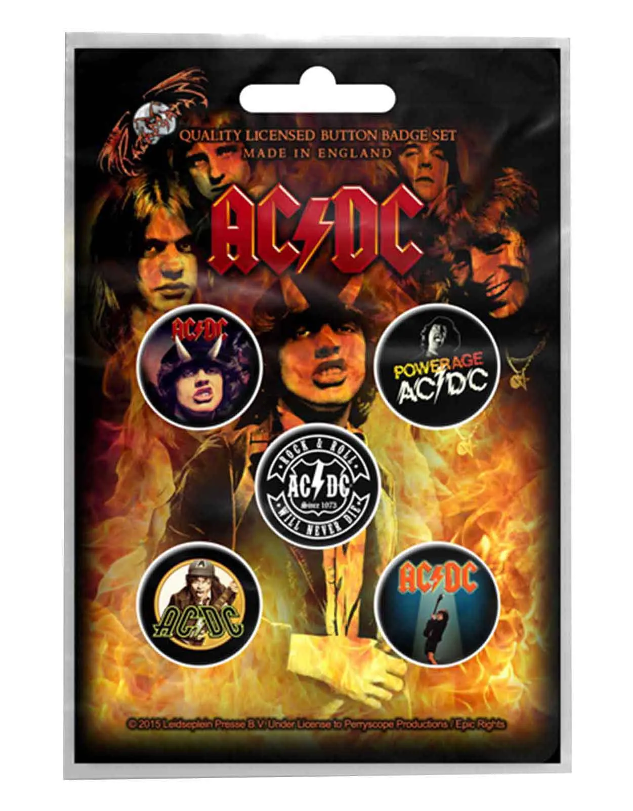 AC/DC Albums Powerage 5 x Pin Button Badge Pack sold by Paradiso Clothing