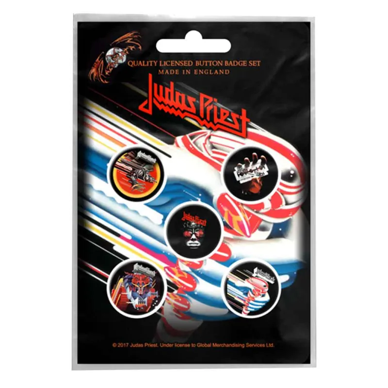 Judas Priest Band logos 5 x Pin Button Badge Pack sold by Paradiso Clothing