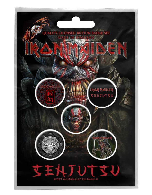 Iron Maiden Senjutsu 5 x Pin Button Badge Pack sold by Paradiso Clothing