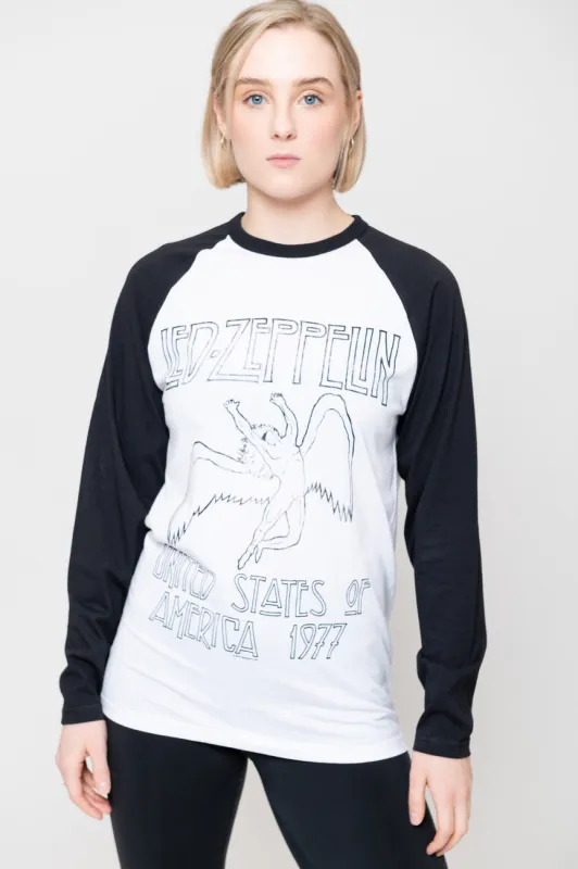 Led Zeppelin USA 77 Baseball T Shirt sold by Paradiso Clothing