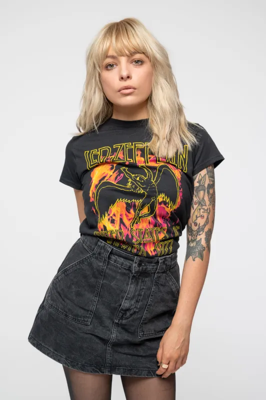 Led Zeppelin Black Flames Skinny T Shirt sold by Paradiso Clothing