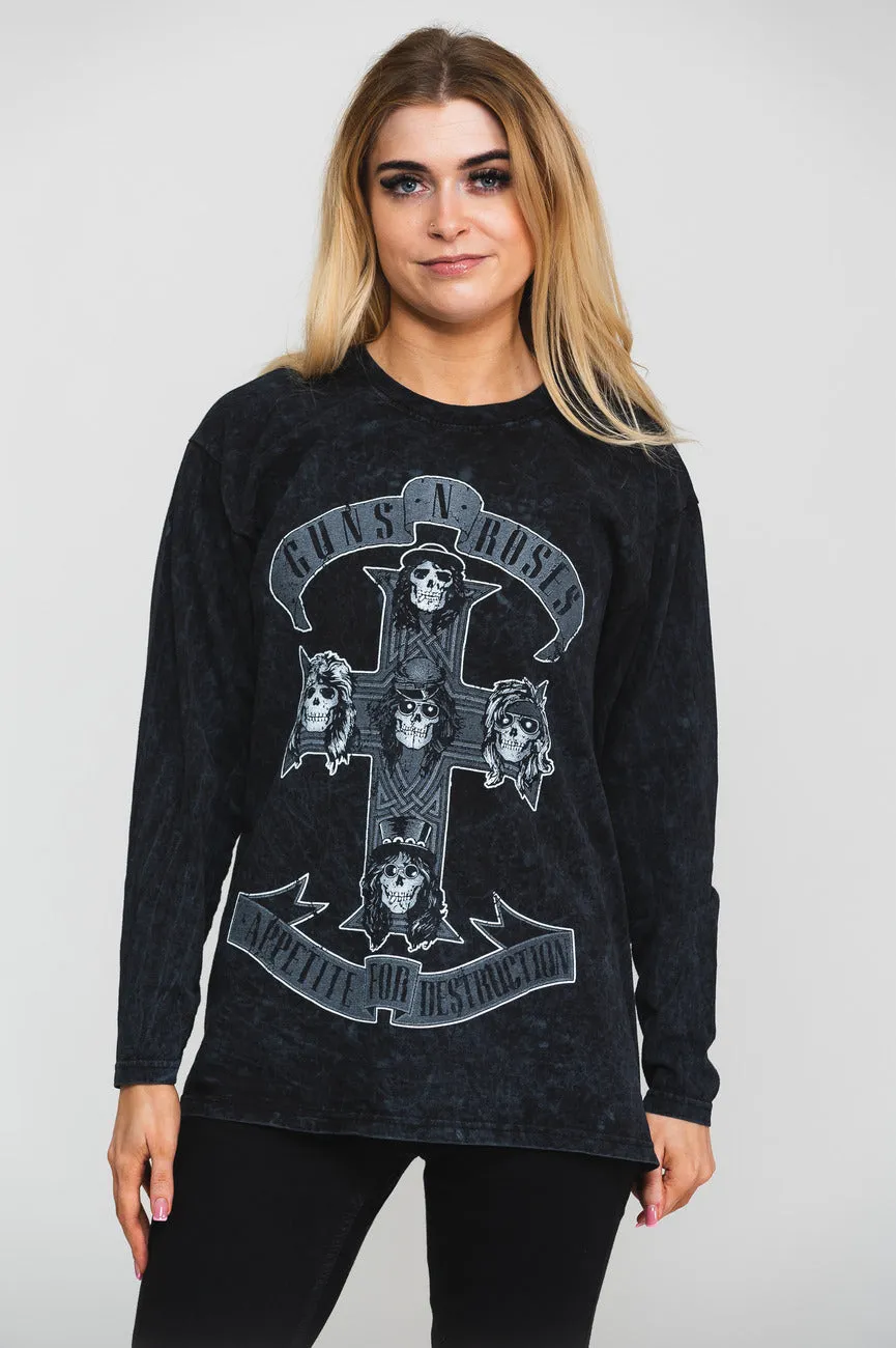 Guns N' Roses Monochrome Cross Dip Dye Long Sleeve sold by Paradiso Clothing