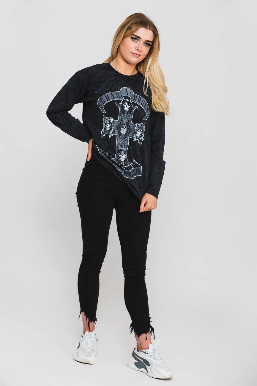 Guns N' Roses Monochrome Cross Dip Dye Long Sleeve sold by Paradiso Clothing product image thumbnail 5