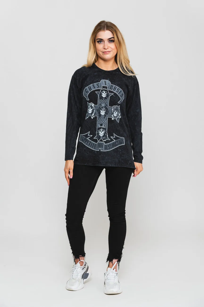 Guns N' Roses Monochrome Cross Dip Dye Long Sleeve sold by Paradiso Clothing product image thumbnail 2