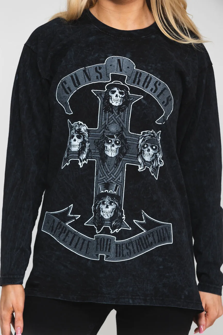 Guns N' Roses Monochrome Cross Dip Dye Long Sleeve sold by Paradiso Clothing product image thumbnail 3