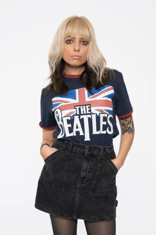 The Beatles Drop T Logo & Vintage Flag Ringer T Shirt sold by Paradiso Clothing