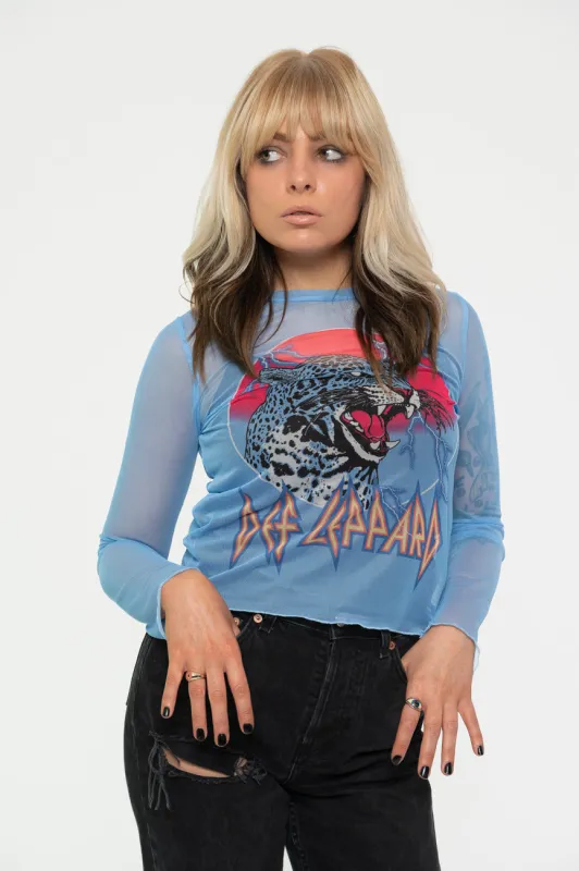 Def Leppard Lightning Leopard Long Sleeve Mesh Crop Top sold by Paradiso Clothing