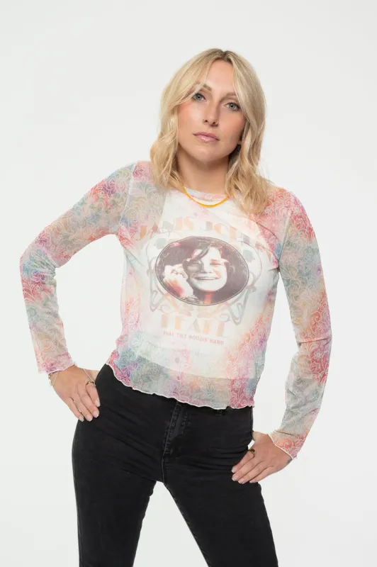 Janis Joplin Pearl Long Sleeve Mesh Crop Top made by Paradiso Clothing