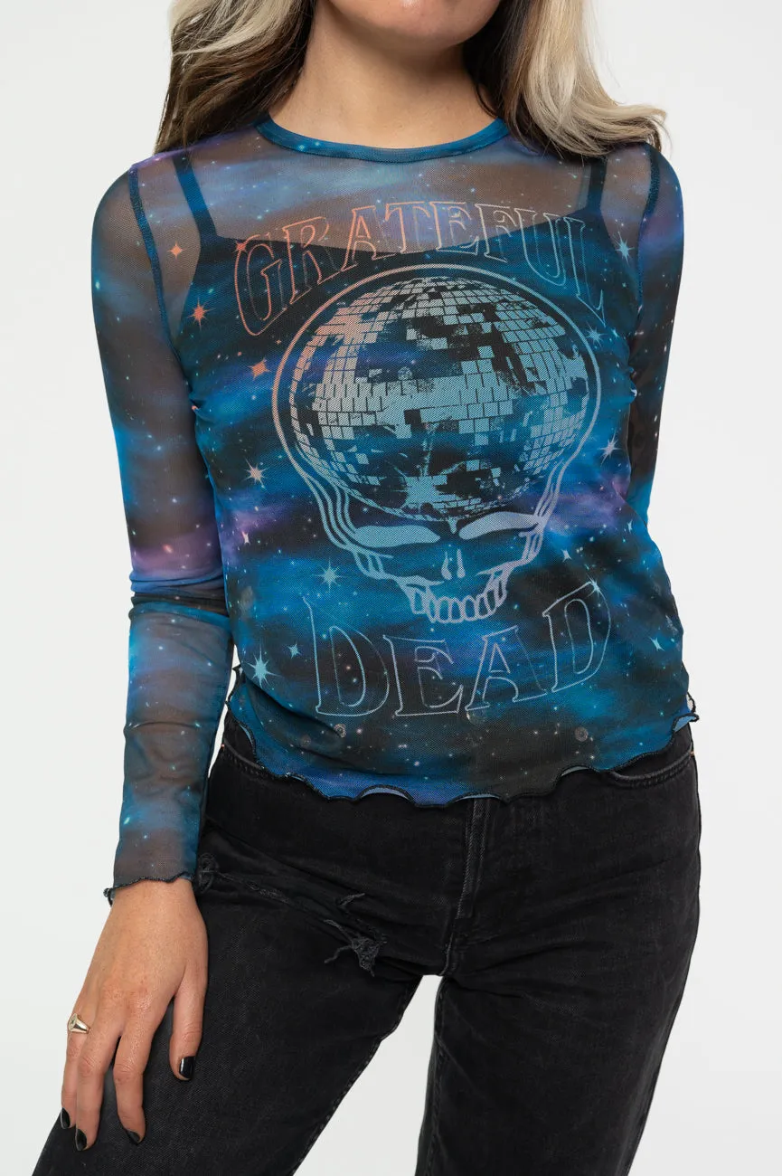 Grateful Dead Stealy Glitter Ball Long Sleeve Mesh Crop Top sold by Paradiso Clothing product image thumbnail 3