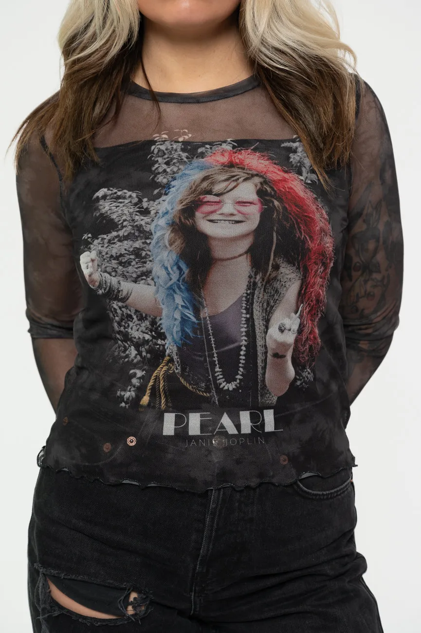 Janis Joplin Pearl Garden Long Sleeve Mesh Crop Top sold by Paradiso Clothing product image thumbnail 3