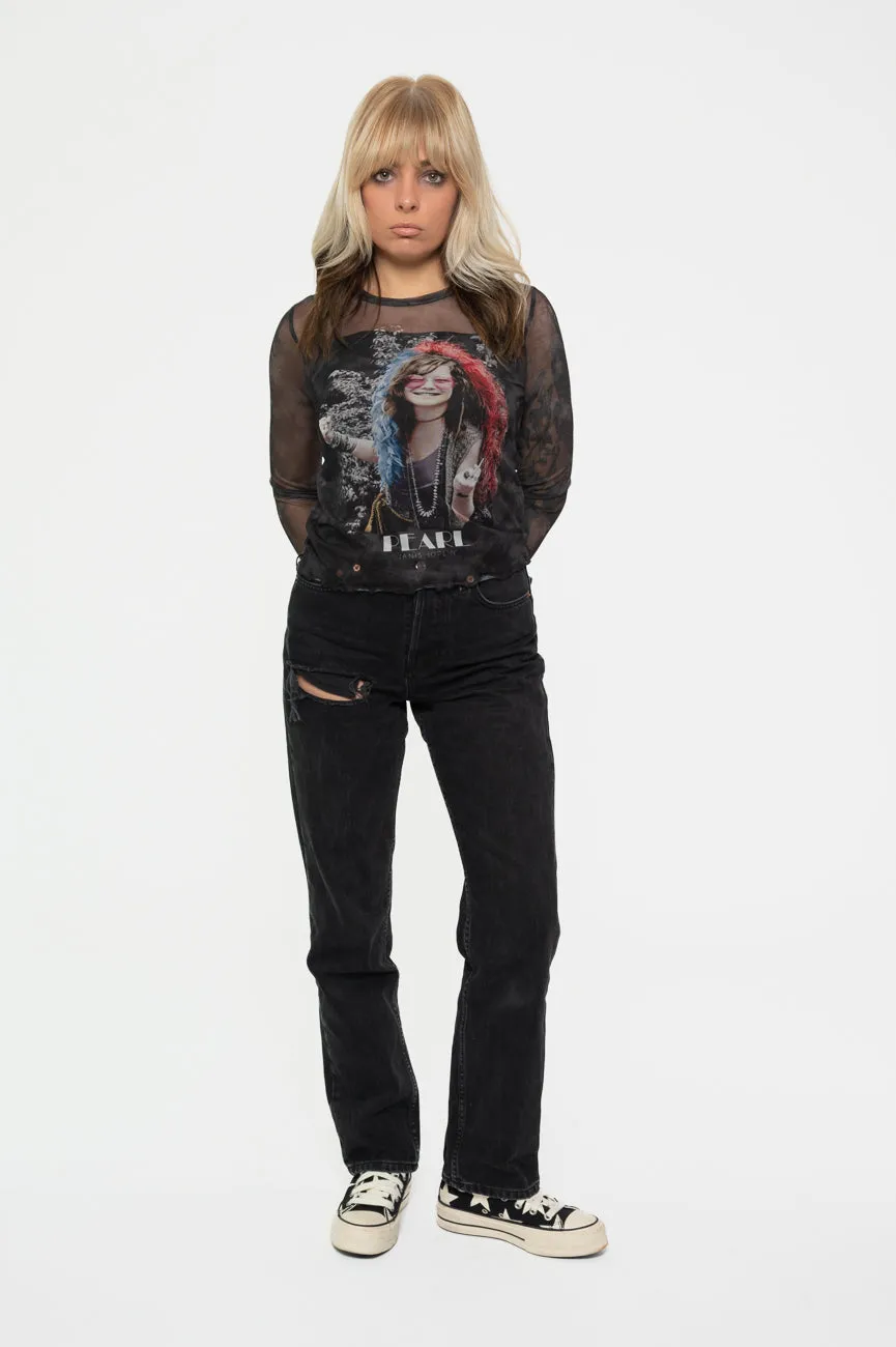 Janis Joplin Pearl Garden Long Sleeve Mesh Crop Top sold by Paradiso Clothing product image thumbnail 2