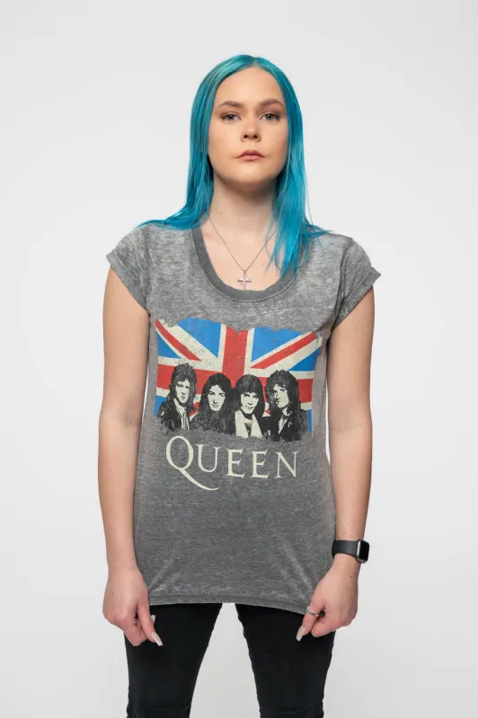 Queen Vintage Union Jack Burnout T Shirt sold by Paradiso Clothing