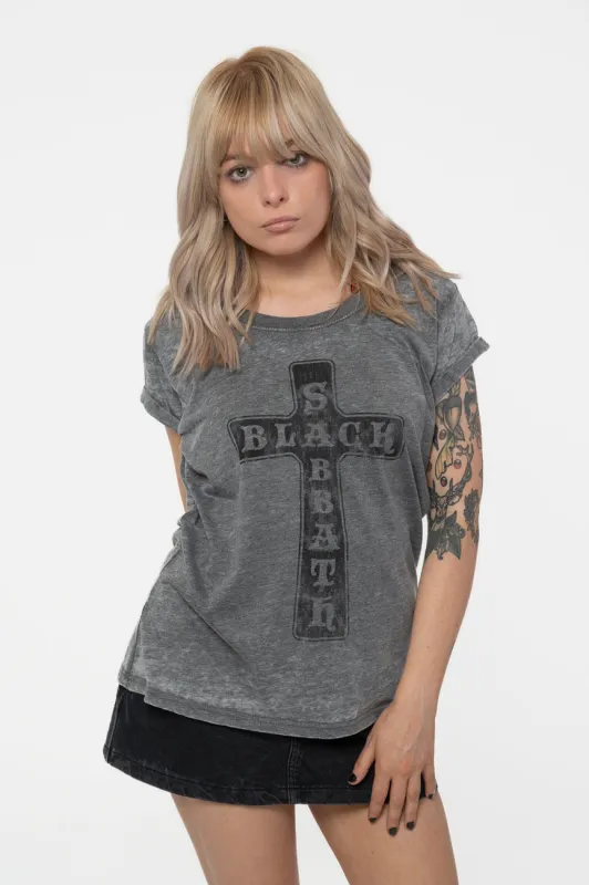 Black Sabbath Vintage Cross Burnout T Shirt made by Paradiso Clothing