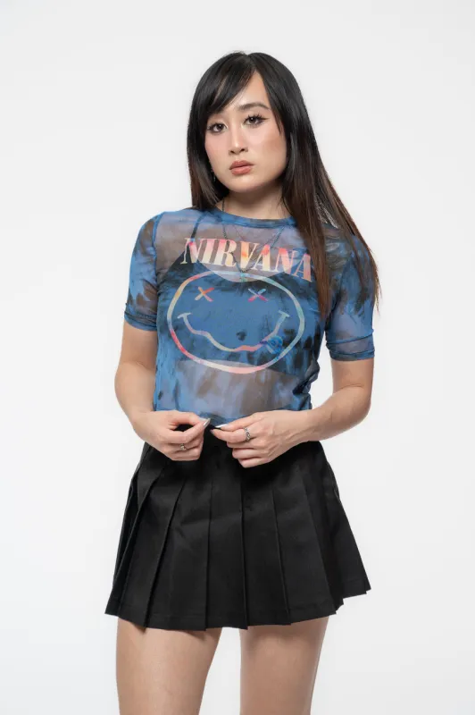 Nirvana Pastel Grunge Smile Mesh Crop Top sold by Paradiso Clothing